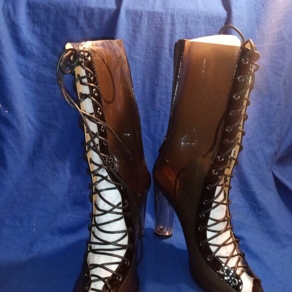 AZALEA WANG Ghosted Platform Bootie GHOSTED-CLR - Shiekh PERSPEX BOOTIE CLEAR BLACK LACE UP ( BRAND NEW !!!! )